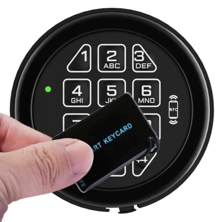 High-security safe electronic lock replacement with NFC mobile control, solenoid mechanism, 2 RFID cards, 2 override keys, prog
