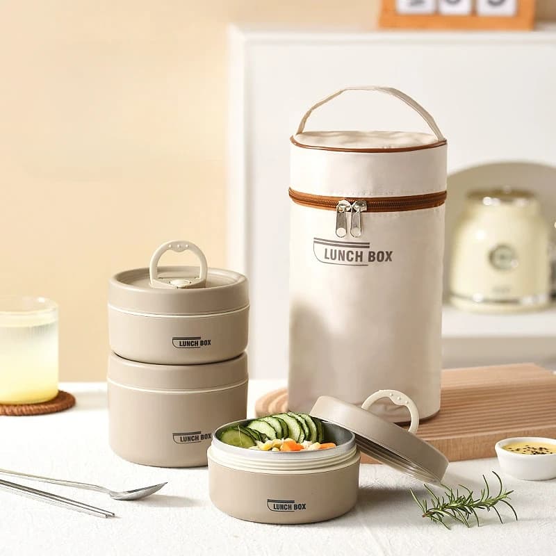 Set di contenitori per il pranzo per alimenti isolati portatili Scatola per il pranzo termica 3 contenitori per il pranzo impilabili separati Contenitore per alimenti Bento Box