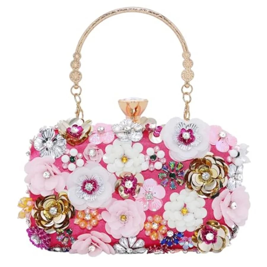Borsa a tracolla da donna Milisente con pochette a forma di fiore, borsa da sera con tracolla a catena e manico