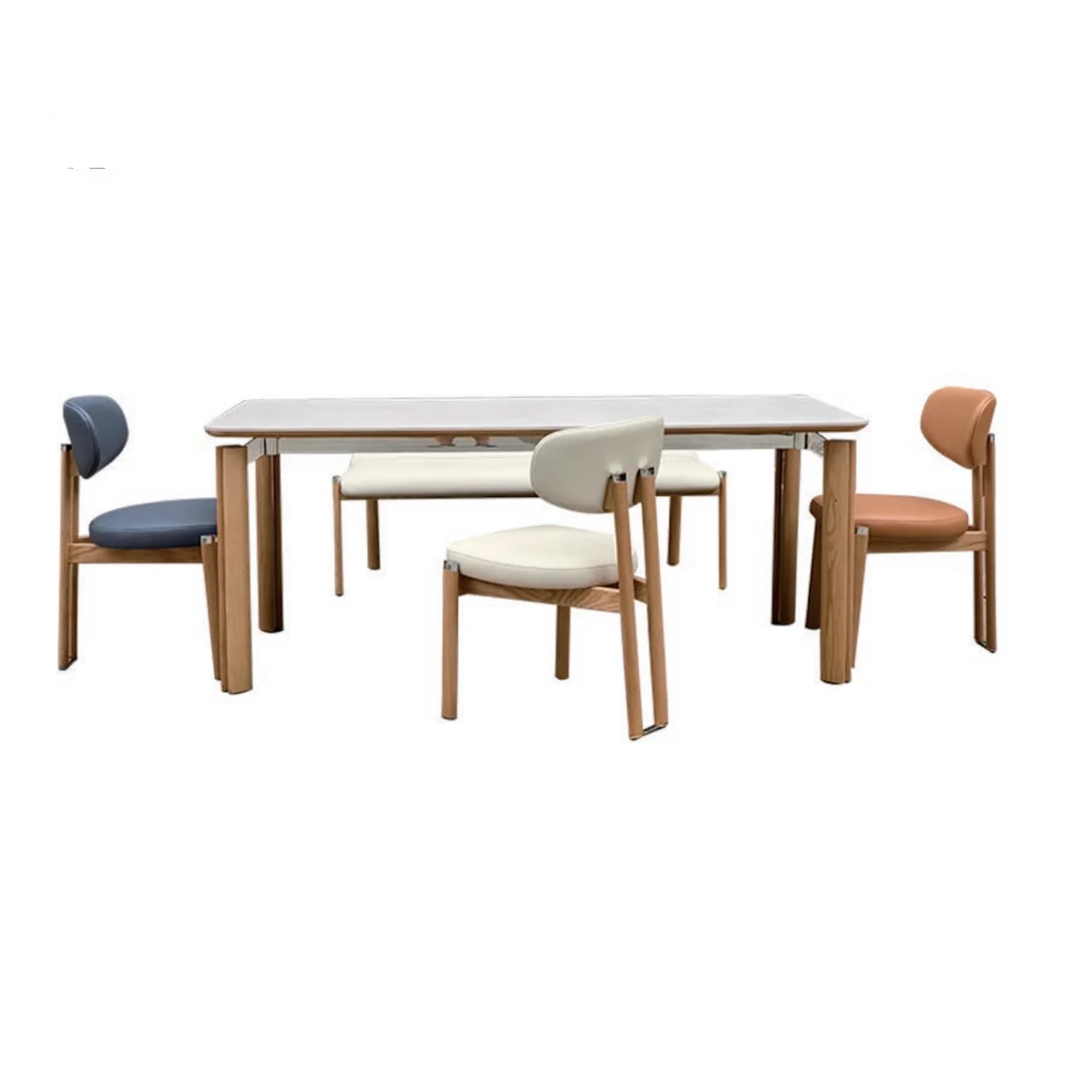 Nordic Modern Rectangular Cream Wooden Dining Table Sintered Stone Top Legs Solid Wood 6-Seater for Home Hotel Outdoor Use