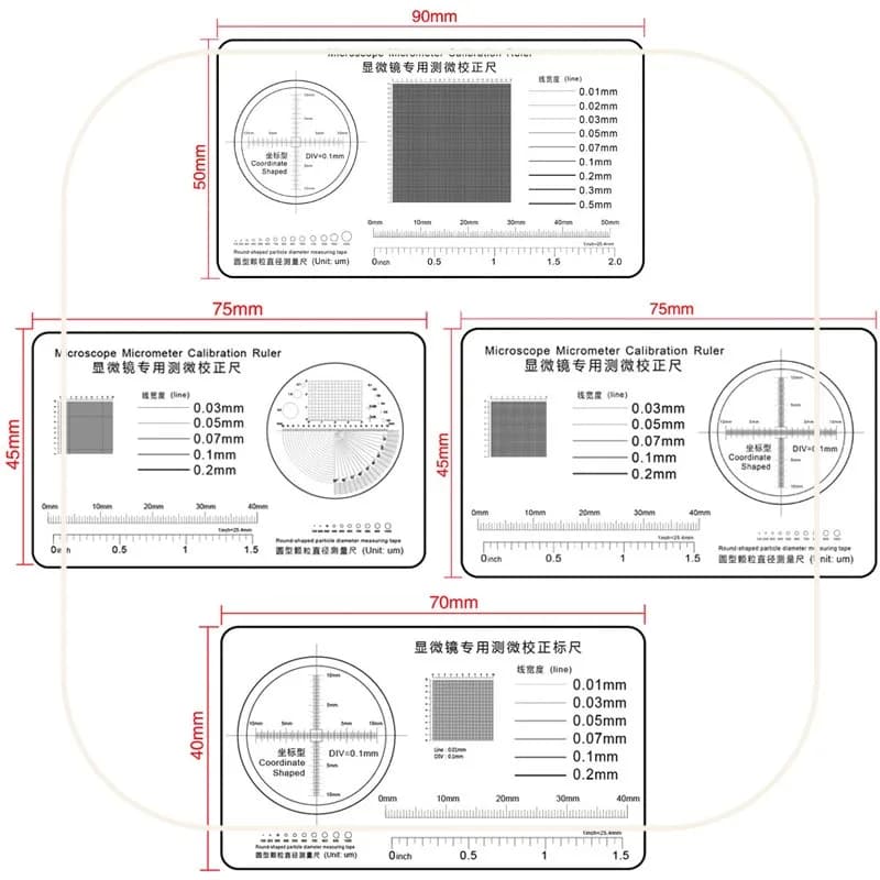 Microscopio micrometro calibrazione pellicola righello griglia reticolo macchie Dot Gauge righello in plastica misurazione del diametro dell'area del raggio