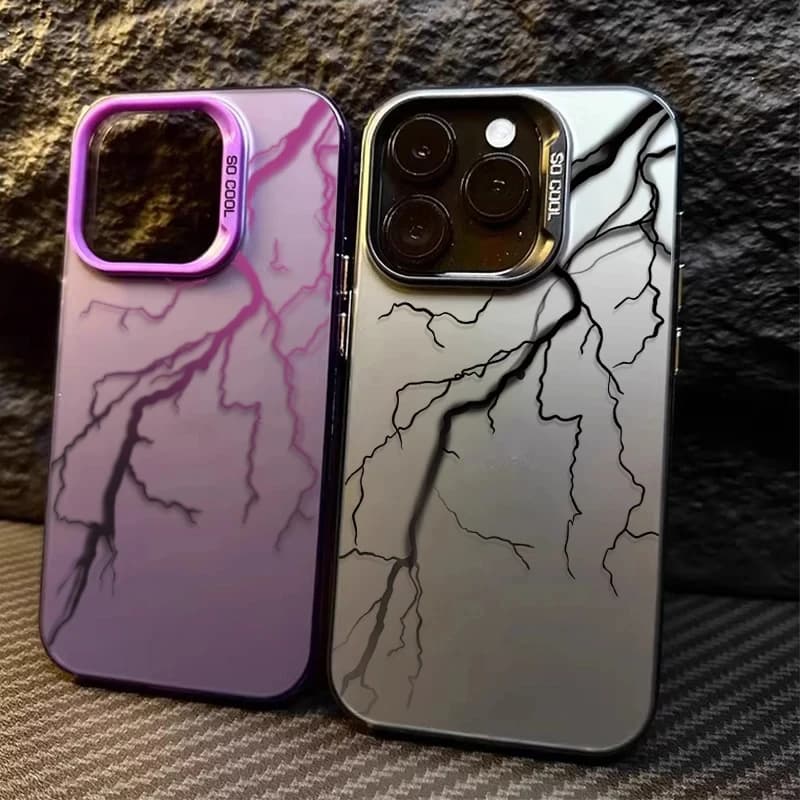 Luxury Lightning Graphic Matte Hard Case for iPhone 16 15 14 13 12 11 Pro Max XS X XR 8 7 Plus SE 2020 Shockproof Plating Cover