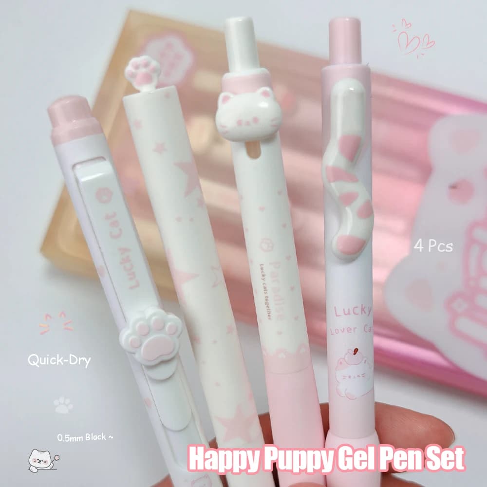 Set di 4 Penne Gel a Forma di Gattino, 0.5mm, Penne Divertenti a Tema Animale, Asciugatura Rapida, Penne Creative a Forma di Gatto Nero per Scuola e Ufficio
