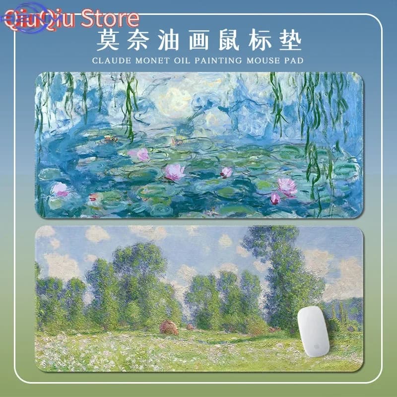 Monet Water‑Lily Oil Painting Large Mouse Pad, Impressionist Art Non‑Slip Extended Keyboard Desk Mat