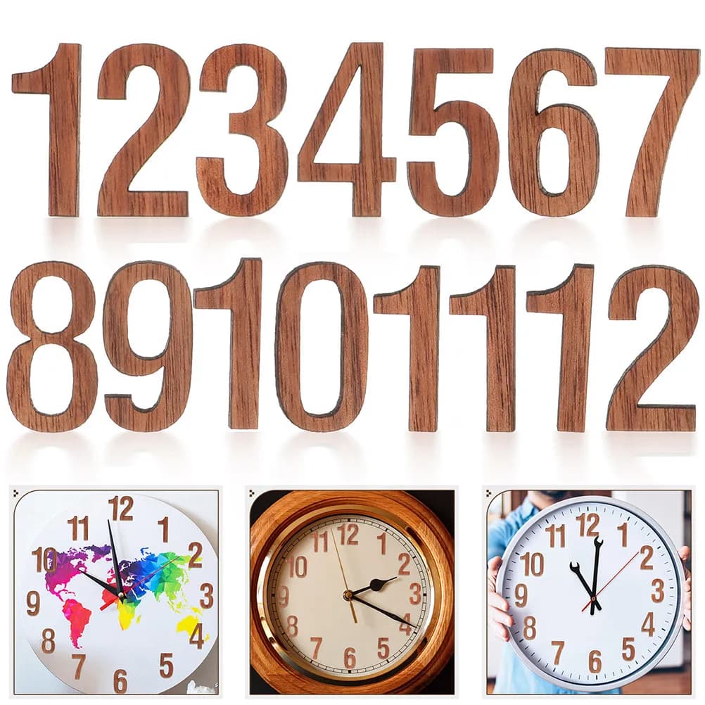 Kit 12 Pieces Numbers for Wall Clock, Hands & Parts for DIY Wood, Repair & Replacement Accessories, Home Decoration