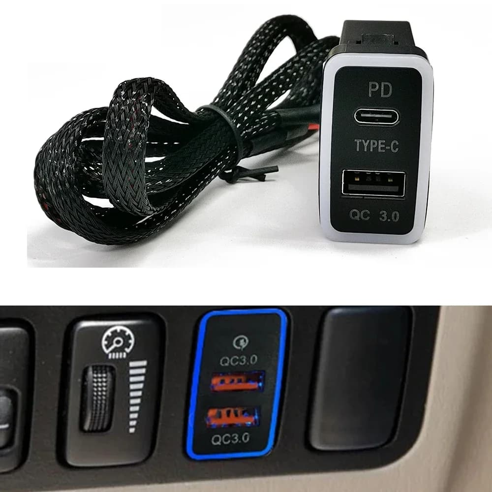 Adattatore di ricarica rapida per auto 1PC con cavo PD QC 3.0 caricatore USB per Toyota Land Cruiser Reiz per Hilux Prado 120 per FJ CRUISE