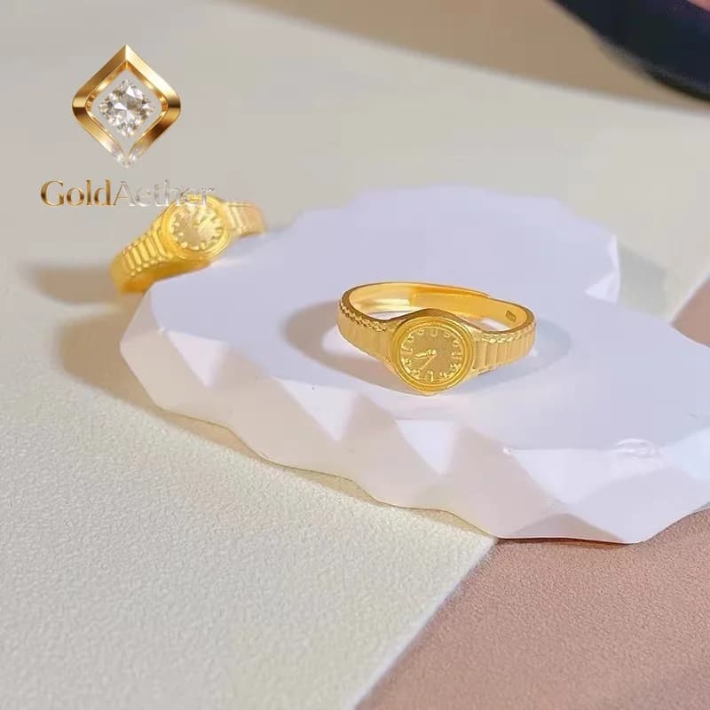 GoldNouveau Luxury 24K 9999 Pure Gold real gold Women's Watch Adjustable Size Ring