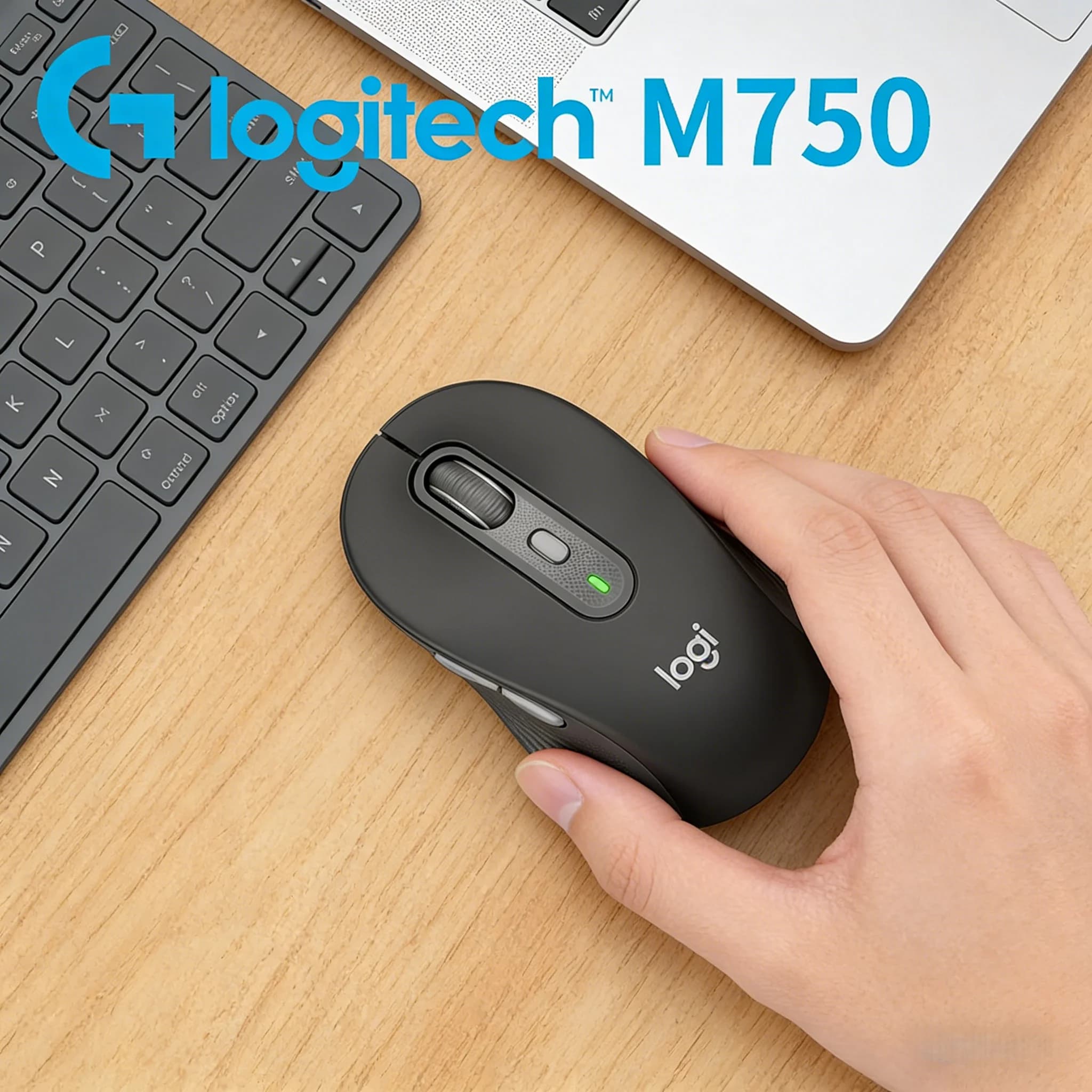 Mouse Wireless Silenzioso Logitech Signature M750, Forma Ergonomica Sagomata, 6 Pulsanti Programmabili per Casa, Ufficio, Laptop, PC Desktop
