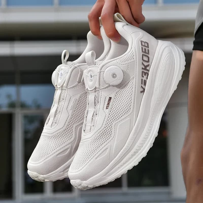 Men Shoes Rotary Button Running Shoes Breathable Mesh Outdoor Trekking Sneakers Non Slip Thick Sole Casual Sports Shoes