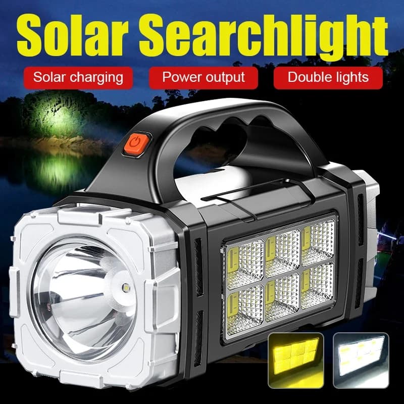 2024 Potente torcia a LED USB + Torcia ricaricabile solare COB Torcia da campeggio esterna Faro portatile Accumulatori e caricabatterie di riserva per esterni