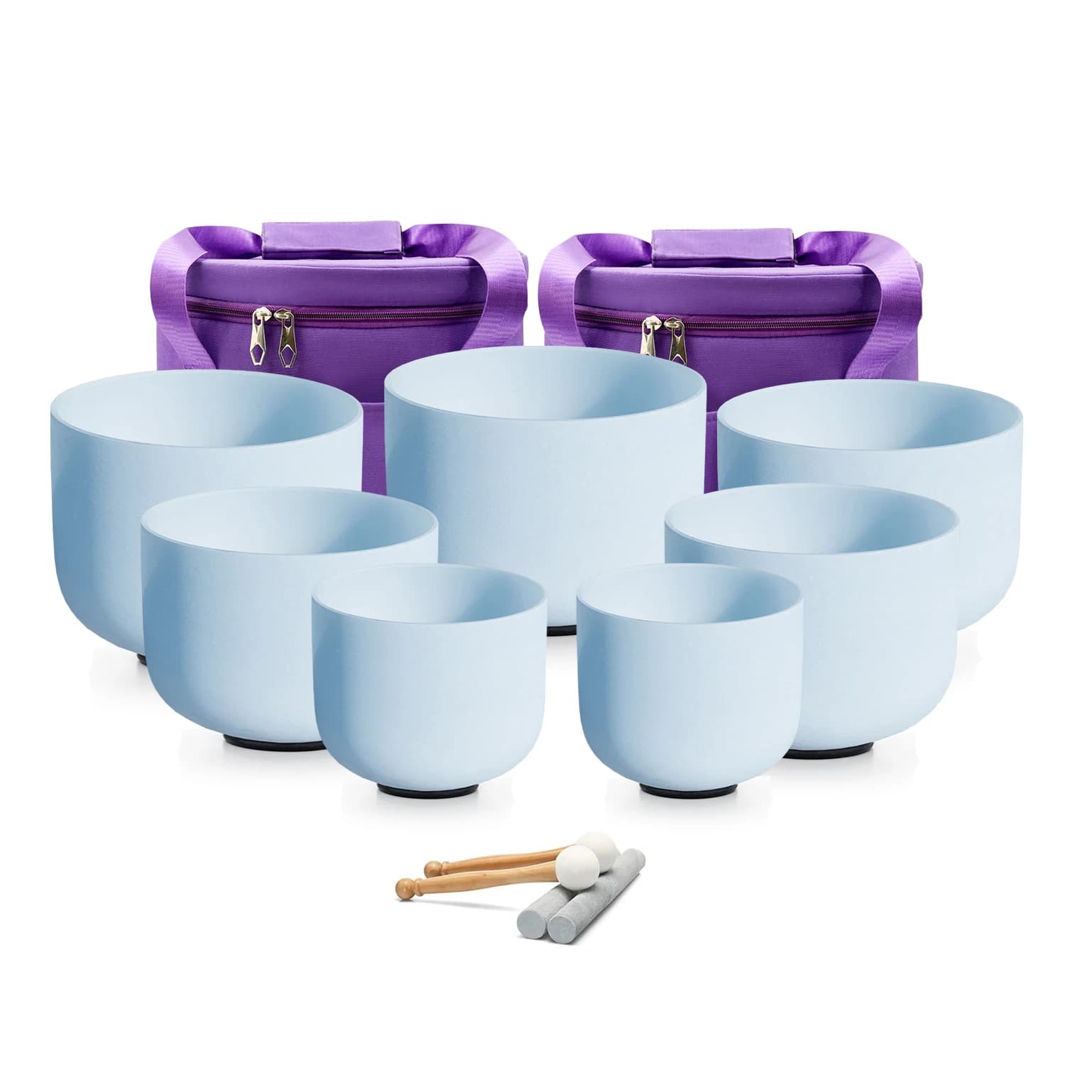 Set di 7 Campane Tibetane in Cristallo Blu Chakra da 7-12 Pollici Hey-eun con Borsa
