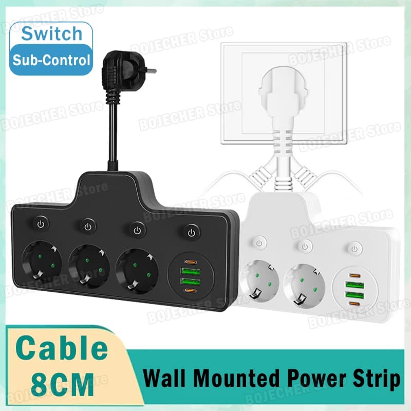 Intelligent wall mounted multi-wheel with USB ports Type C AC socket Adapter for electrical socket Fast charging network filter EU plug