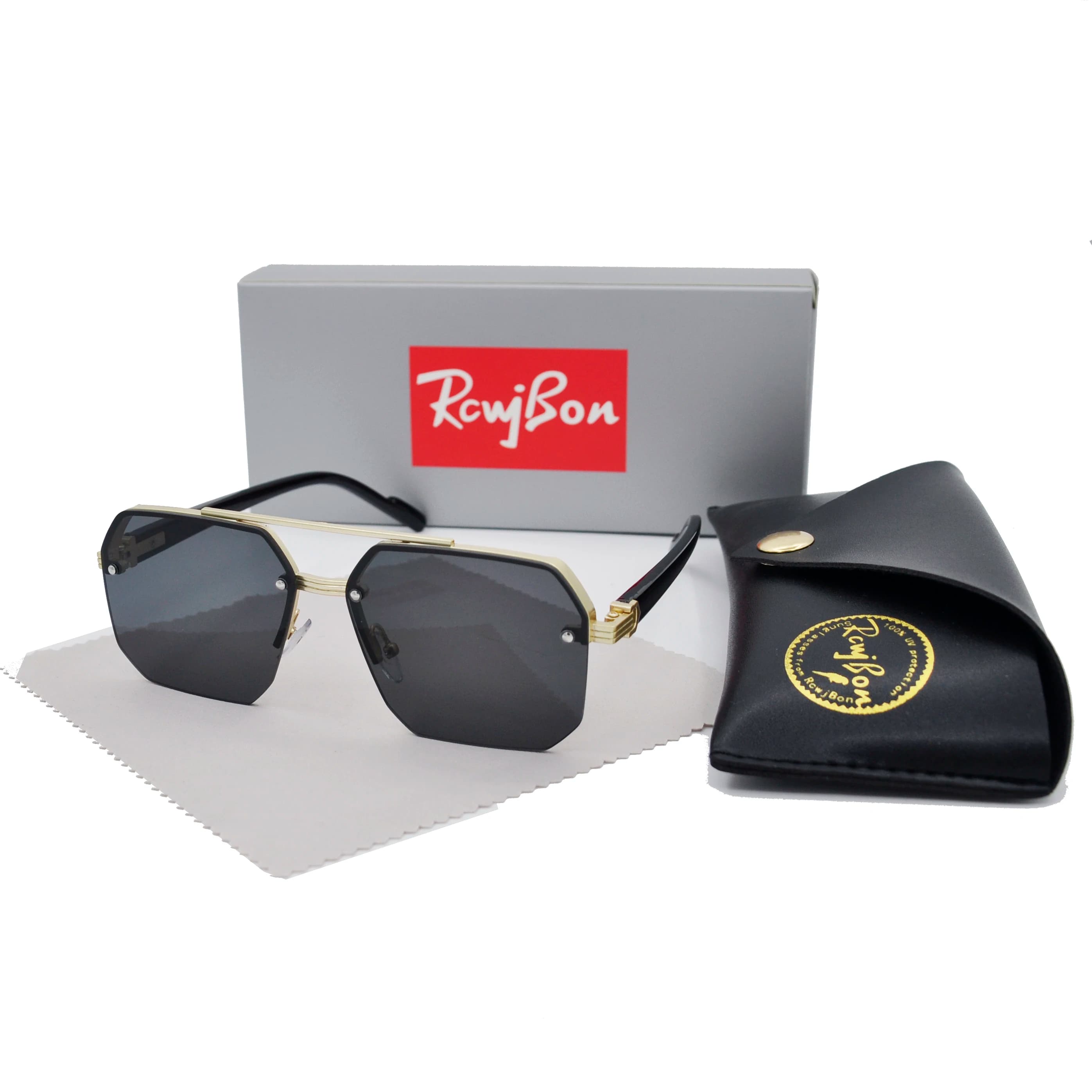 Men's Metal Sunglasses Square Half Frame Rice Nails Casual Trend Personality Retro Fashion Outdoor Sports Eyeglasses