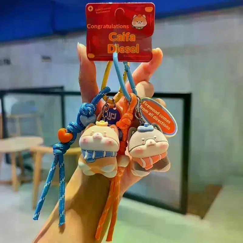 Portachiavi in peluche floccato a forma di Shiba Inu, ciondolo per zaino, portafortuna
