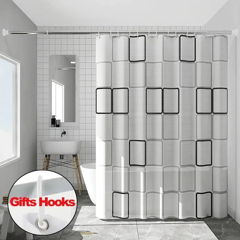 Shower Curtains for Bathroom with Hooks, Waterproof and Anti-Muff, Durable, PE EVA Fabric Self-Drawing