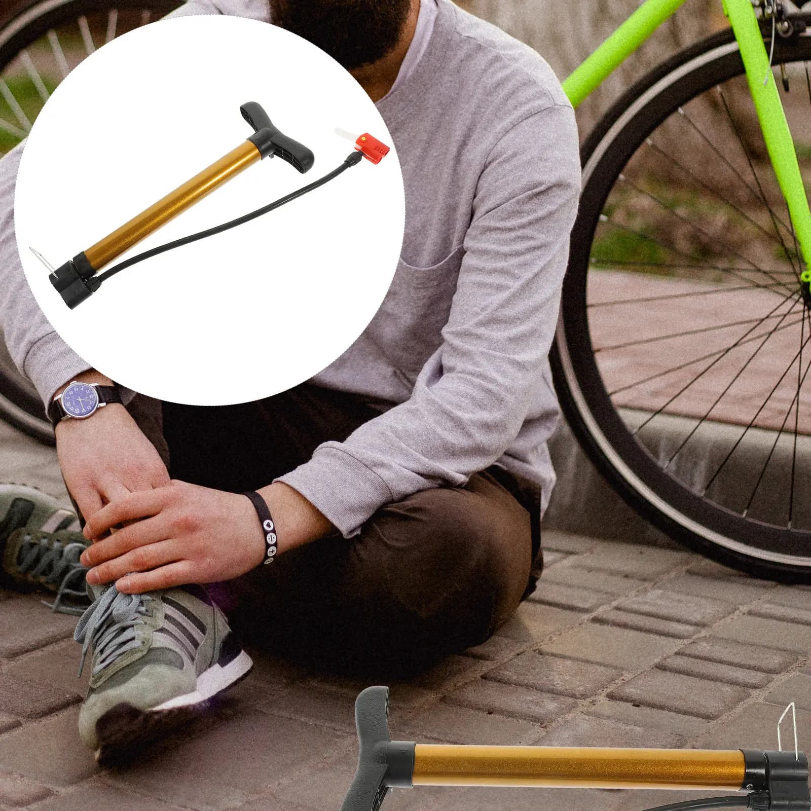 Pompa d'Aria Portatile per Bicicletta, Pompa a Pedale ad Alta Pressione per Gonfiaggio di Biciclette, Moto, Palloni e Pneumatici