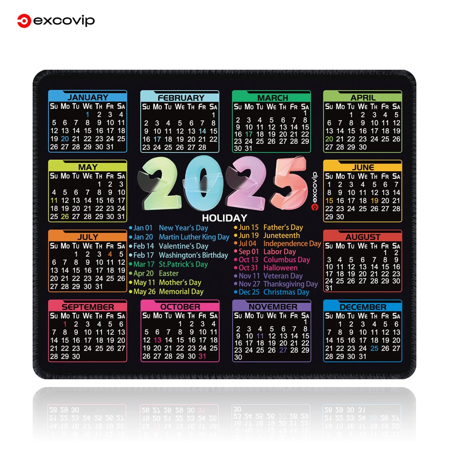 Tappetino per mouse con calendario EXCO con bordo cucito Base in gomma antiscivolo Tappetino per mouse da ufficio piccolo per computer portatile domestico portatile durevole