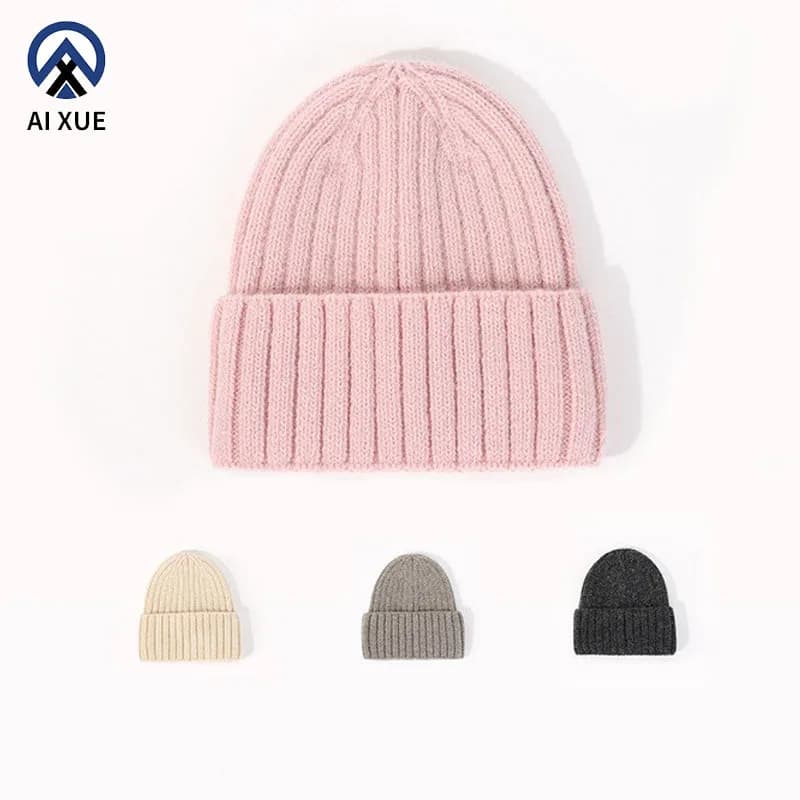 Rabbit Fur Beanie Winter Thick Warm Knitted Hat Unisex Vertical Stripe Versatile Pullover Hat Winter Beanie Men Gorra 4m812
