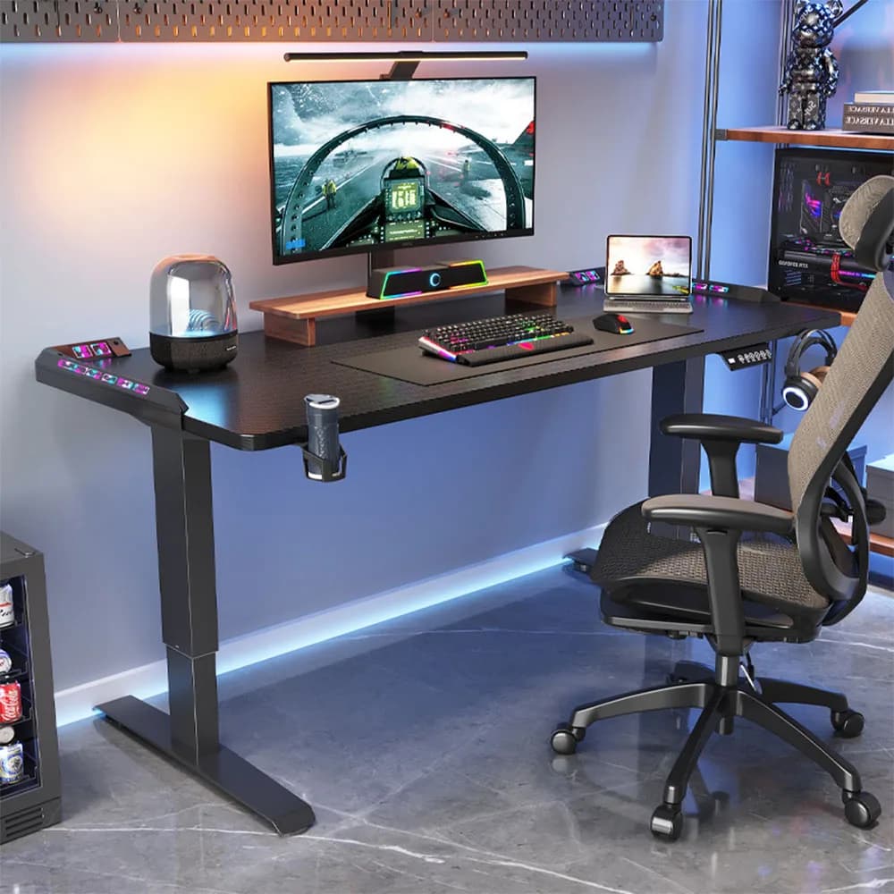 Scrivania Regolabile in Altezza, Tavolo Elettrico Sit-Stand, Postazione di Lavoro Motorizzata per Gaming, Scrivania Moderna per Casa e Ufficio