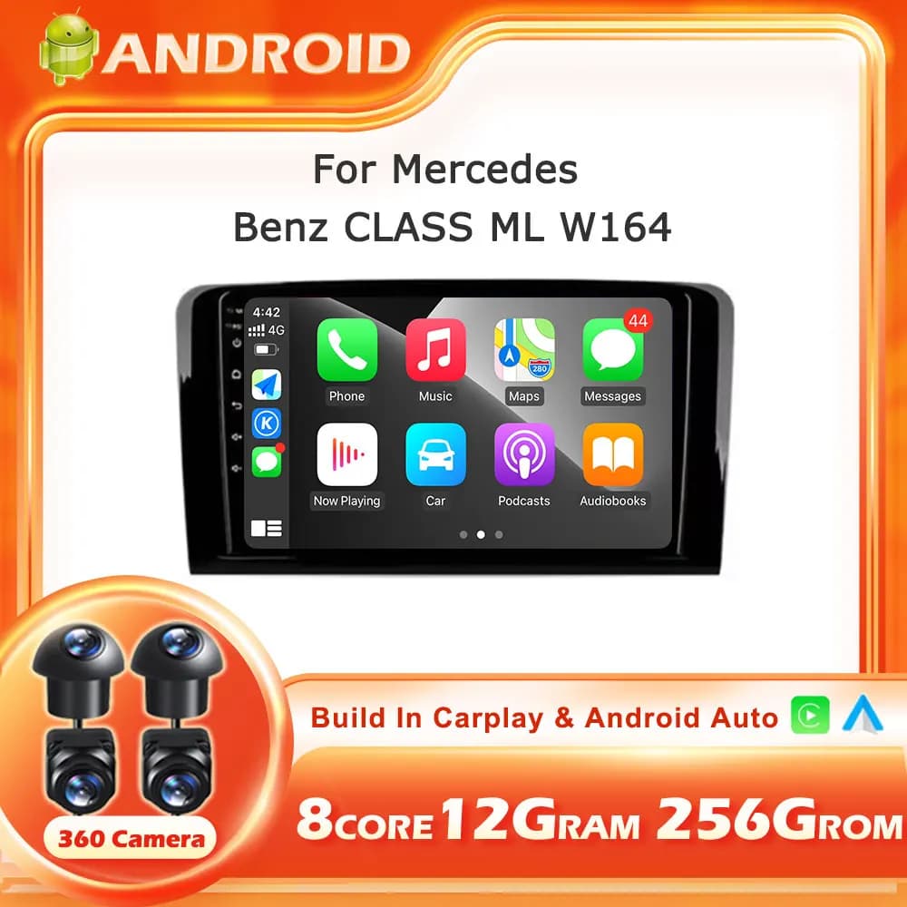 Autoradio Android 16 per Mercedes Benz Classe M W164 Classe GL X164 ML GL 2005-2012 con CarPlay wireless, senza lettore DVD 2 DIN.