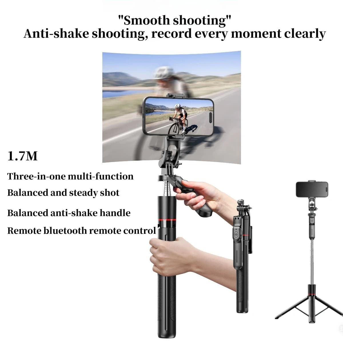 Treppiede per trasmissione in diretta da 1,7 m F16 Selfie Stick Anti-shake Scalabile Treppiede con telecomando Bluetooth Supporto per telefono cellulare Selfie Light