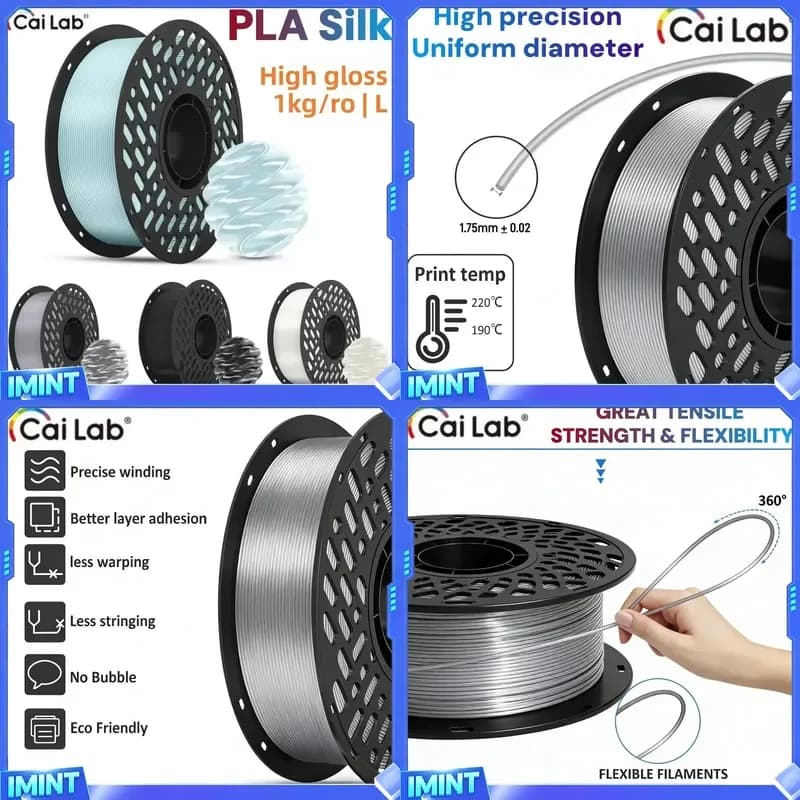 CaiLab 1Kg 3D Silk PLA Filament Accuracy1.75mm +/-0.02mm Spool Wire For Most FDM 3D Printer Material,Safety, Vacuum packaging