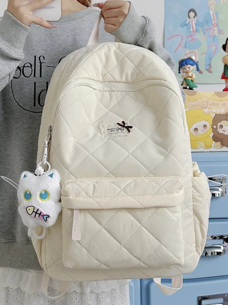 2025Autumn and winter quilted double-shoulder backpack for female students, large-capacity commuter school bag, Korean version,