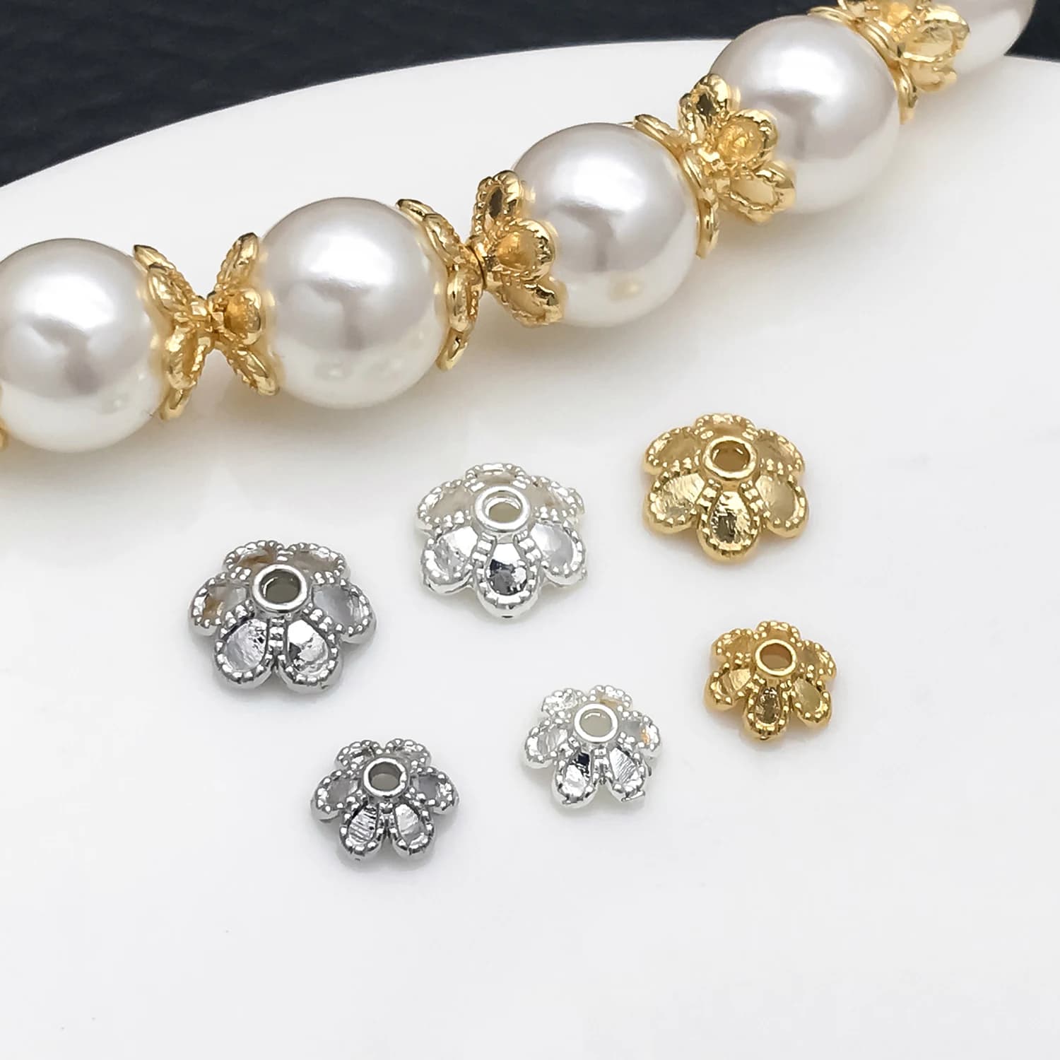 10pcs 6/8mm 18K Gold Plated Brass Bead Caps,Caps For Beads,Flower Bead Caps For Jewelry Making,Caps For Bracelet Accessories