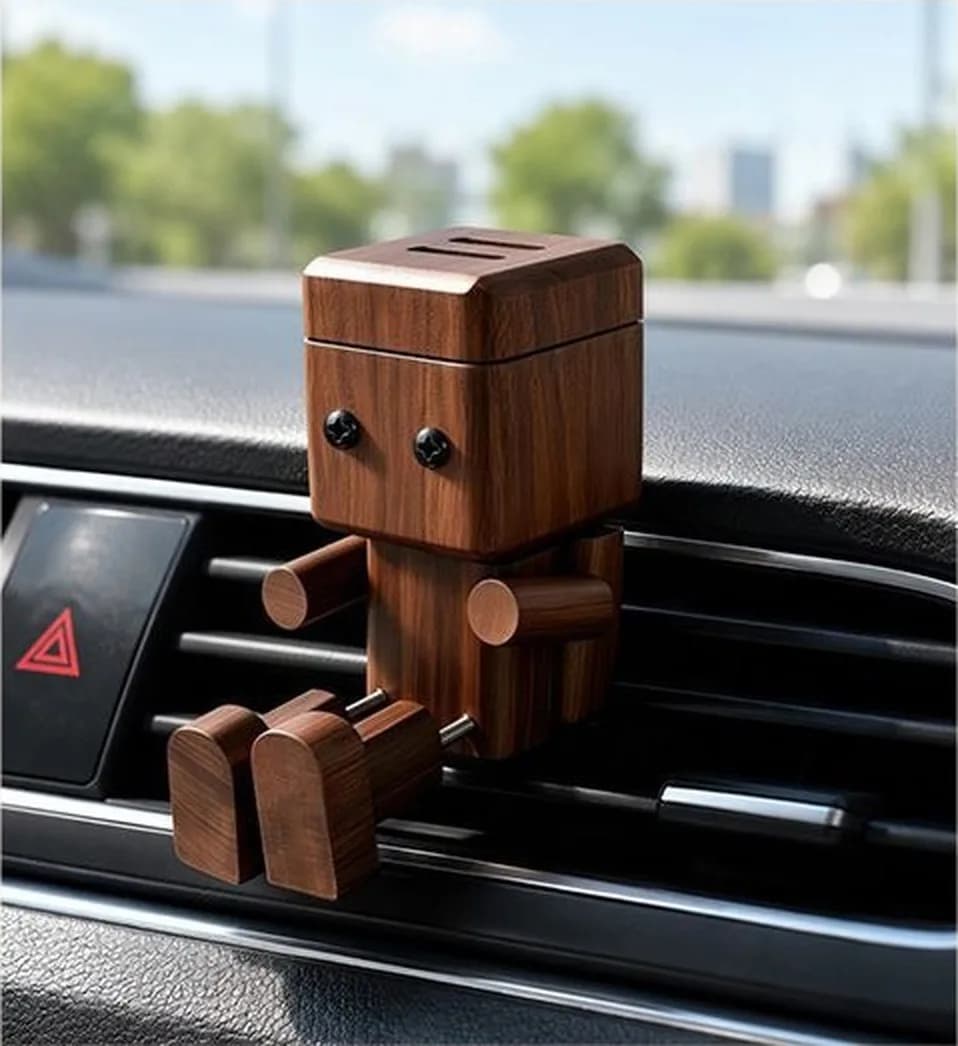 Wooden Robot Car Diffuser Air Vent Clip Swinging Leg Auto Interior Ornament Aroma Tablet Holder Car Decor Accessories
