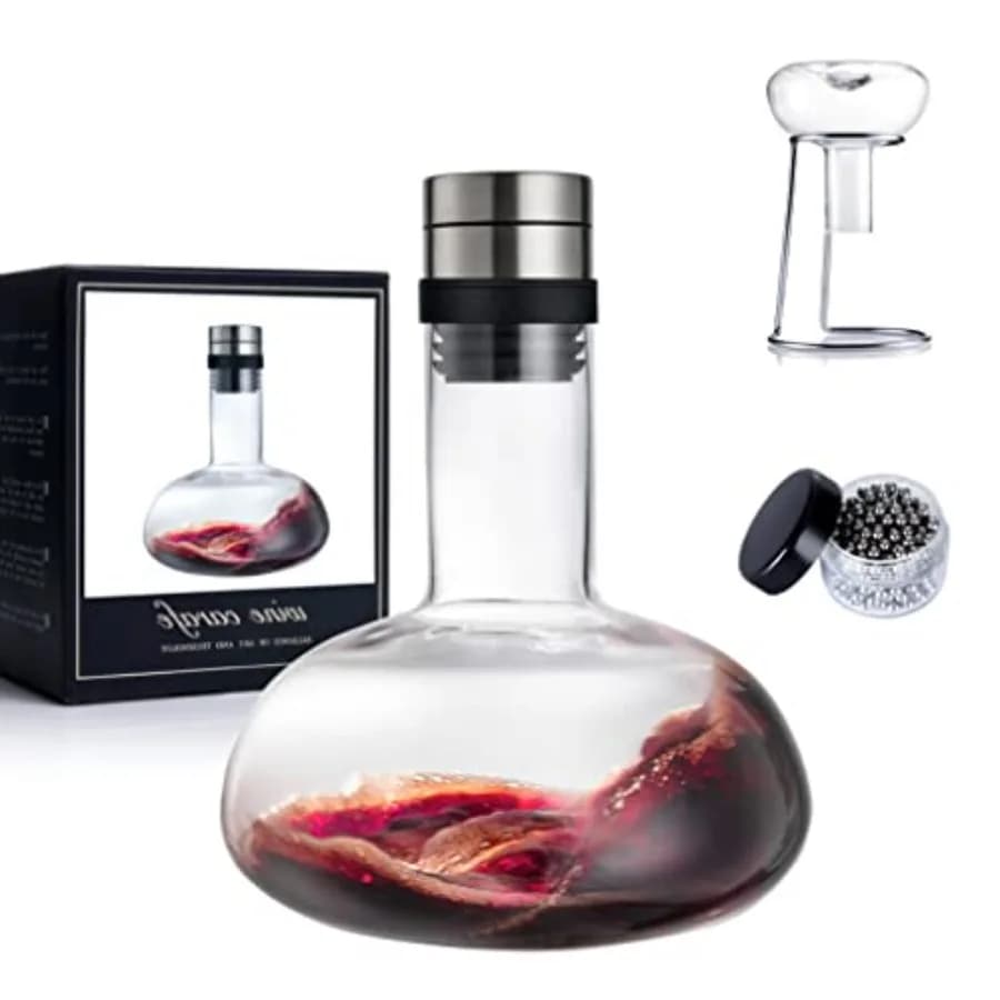Set Decanter per Vino YouYah, Caraffa per Vino Rosso con Supporto per Asciugatura, Perle per Pulizia e Coperchio Aeratore, Aeratore per Vino in Cristallo 100% Fatto a Mano