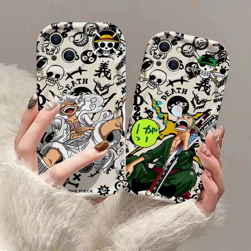 Cover per iPhone 17e 17 16 16e 15 14 13 12 11 Pro Max Air Plus in TPU morbido 3D con onda, design Anime One Piece Rufy Zoro