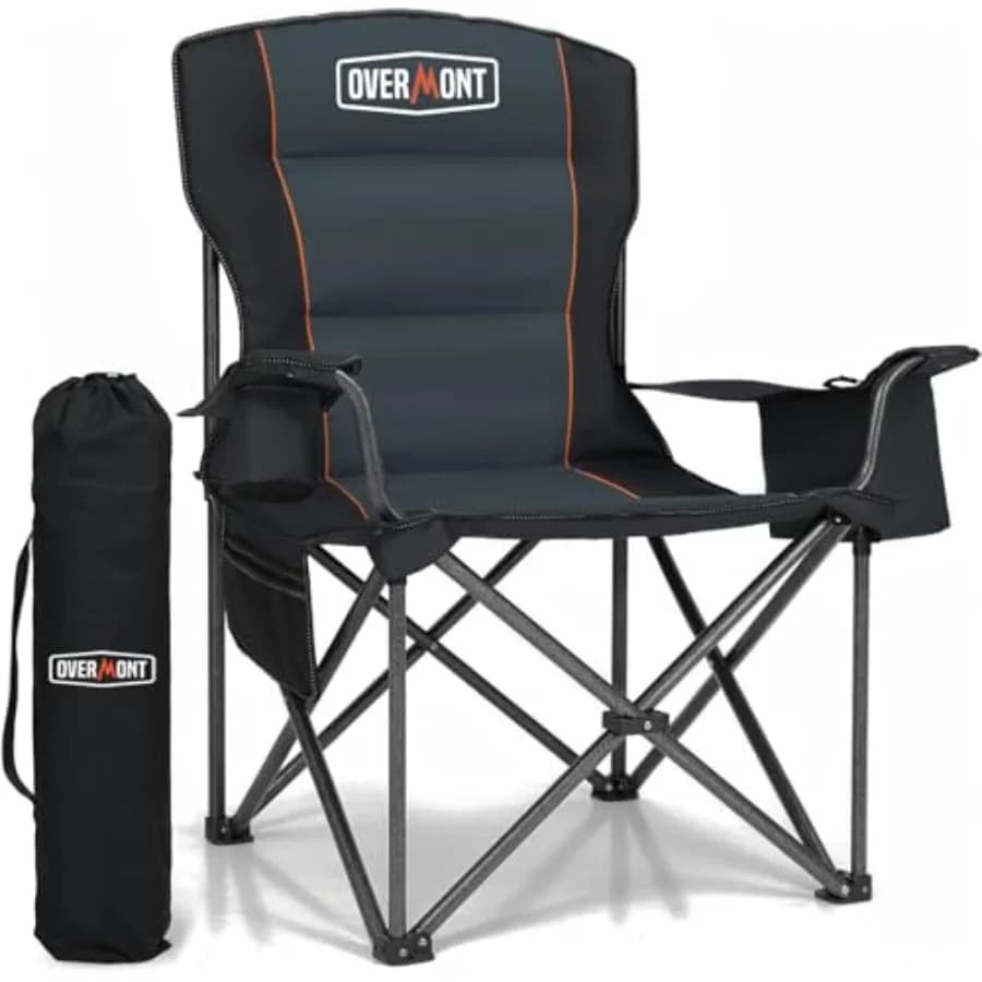 Sedia da Campeggio Pieghevole Oversize - Supporto fino a 200 kg con Cuscino Imbottito e Tasche Termiche - Sedie Pieghevoli Robuste per Sport