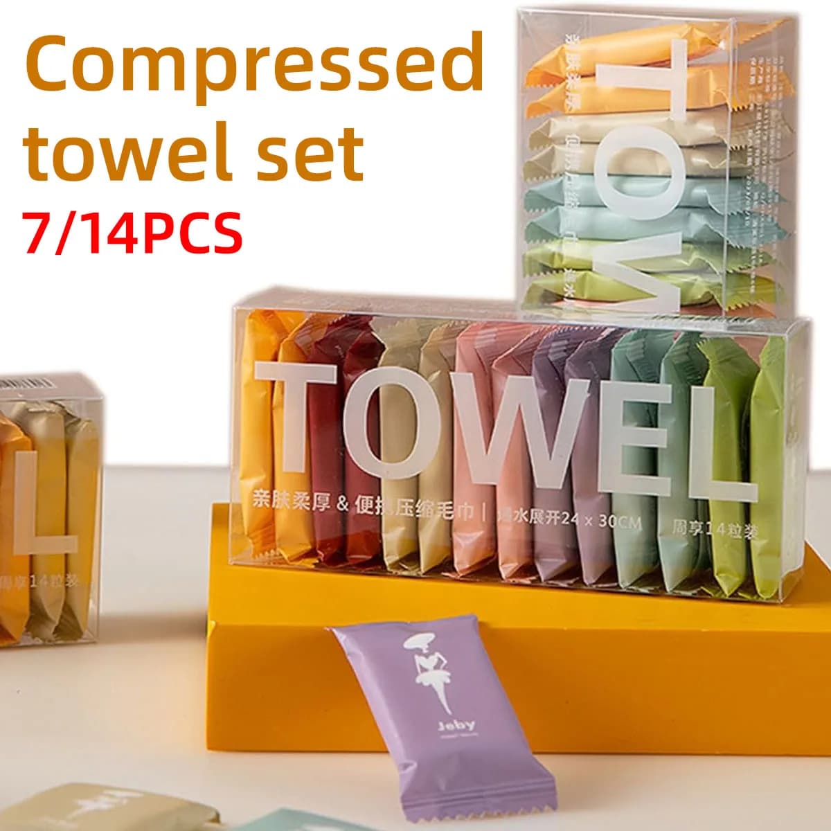 Set di asciugamani compressi monouso da 7/14 pezzi Asciugamano da viaggio addensato adatto sia per uso asciutto e bagnato Versatile e facile da trasportare