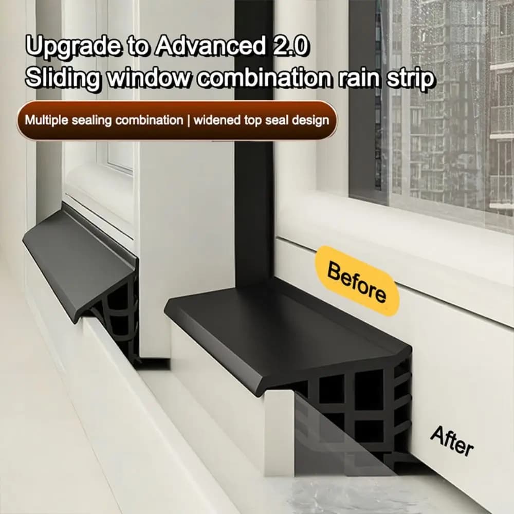 1m/1.5/2m Window Water Blocking Bar TPE Self-Adhesive Water Backflow Blocking Bar Rain Deflector Windproof Home Weatherstrip