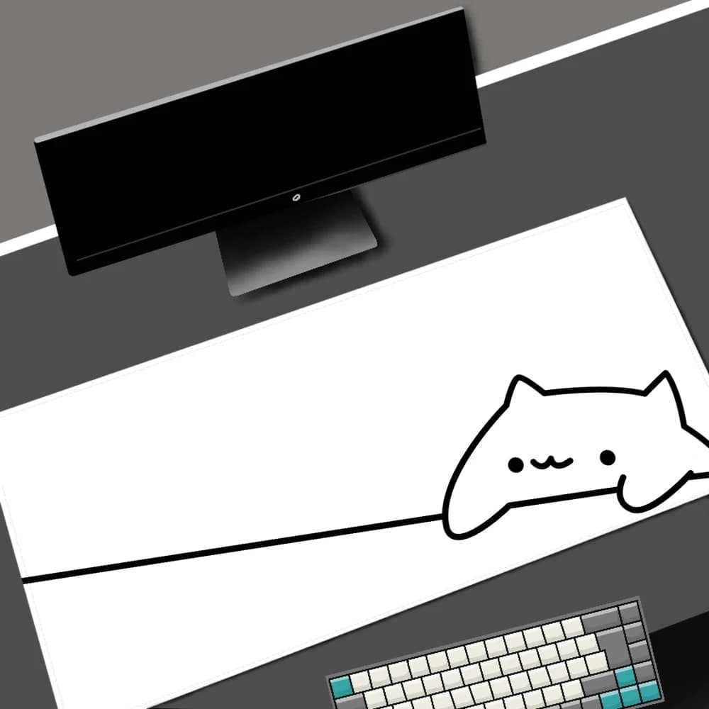 Tappetino da scrivania bianco Tappetino per mouse Kawaii gatto nero Tappetino per mouse minimalista per laptop da gioco Tappetino per mouse grande Anime Office Tappeto Gamer Tastiera Tappetini per mouse
