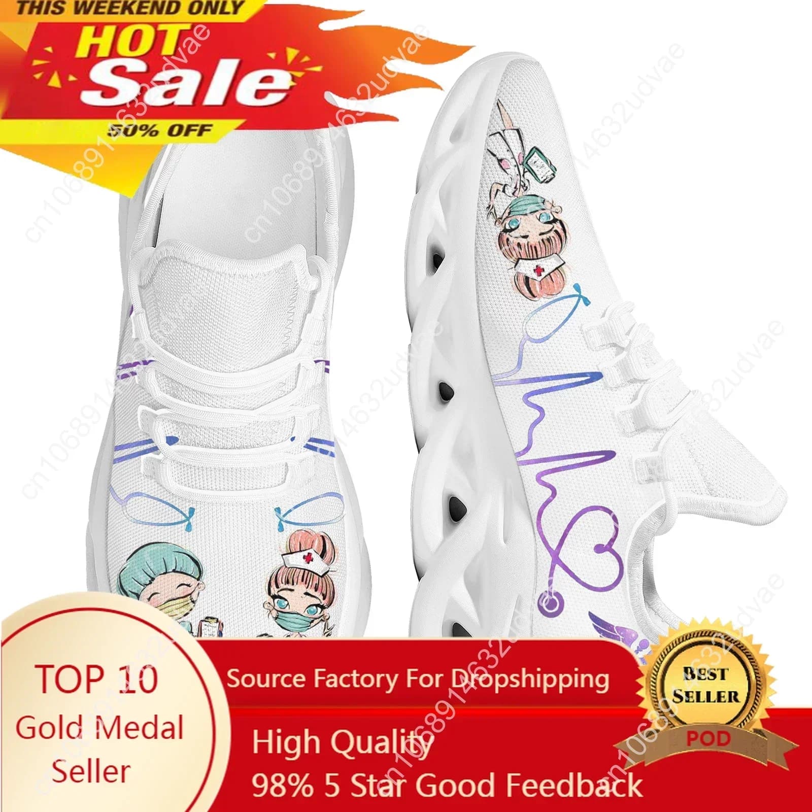 Scarpe da allattamento bianche da donna Simpatico cartone animato Infermiera Dottore Sanitario Design di marca Scarpe da ginnastica basse in rete da donna Zapatillas
