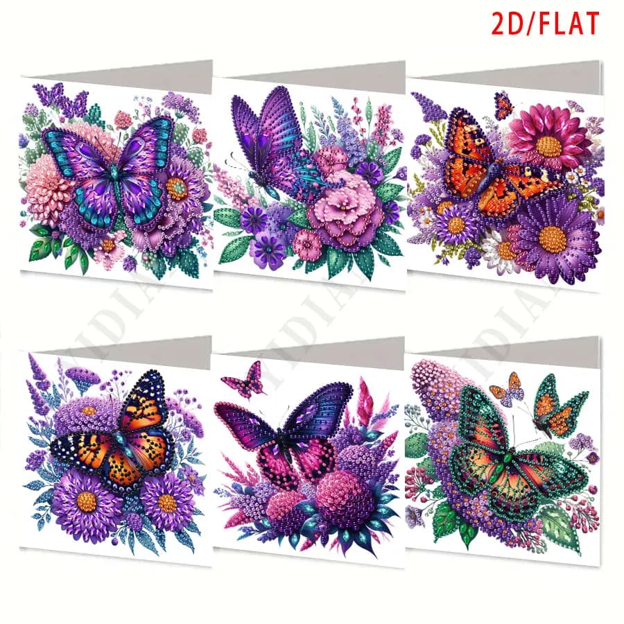 Set di biglietti d'auguri con farfalla viola da 6 pezzi con pittura a diamante: perfetto regalo per le vacanze per inviare auguri caldi a famiglia e agli amici