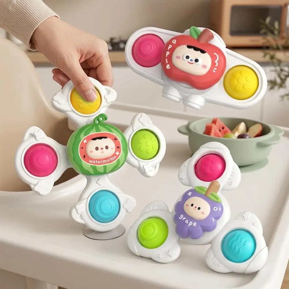 3Pcs Baby Sucker Fidget Spinning Toys Dining Table Bathroom Window Travel Fun Spinner Toy Infant Sensory Stress Reliever Gift