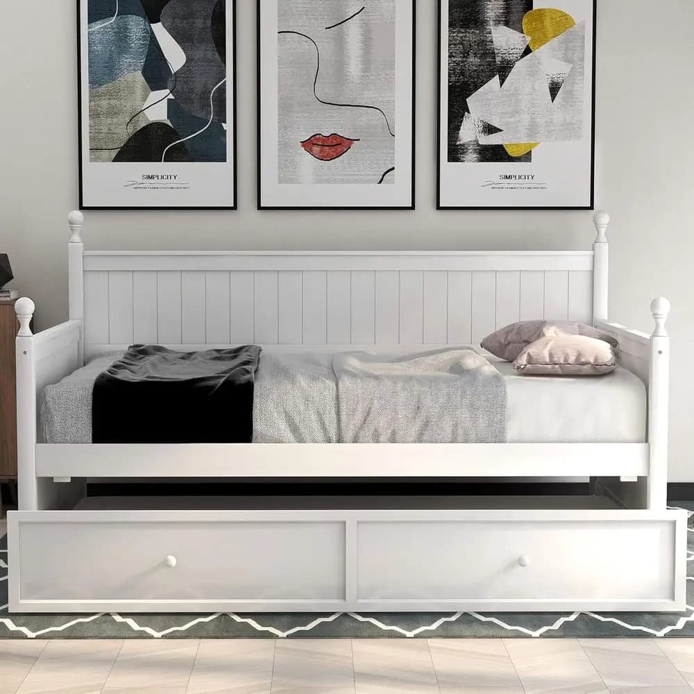 Double-day bed with pull-out bed, wooden base for children, boys and adults