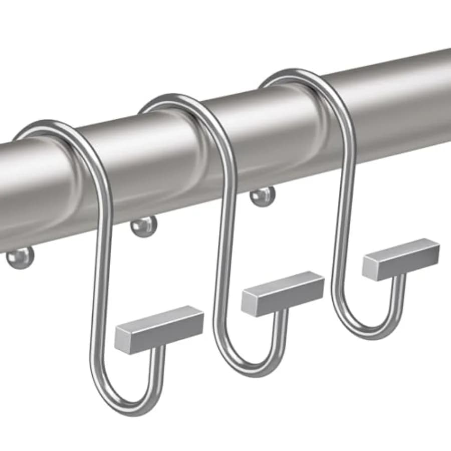 Shower Curtain Hooks, Shower Curtain Rings Rust Proof, 12PCS Shower Hooks for Shower Curtain, T-Bar Design Convenient Elegant S