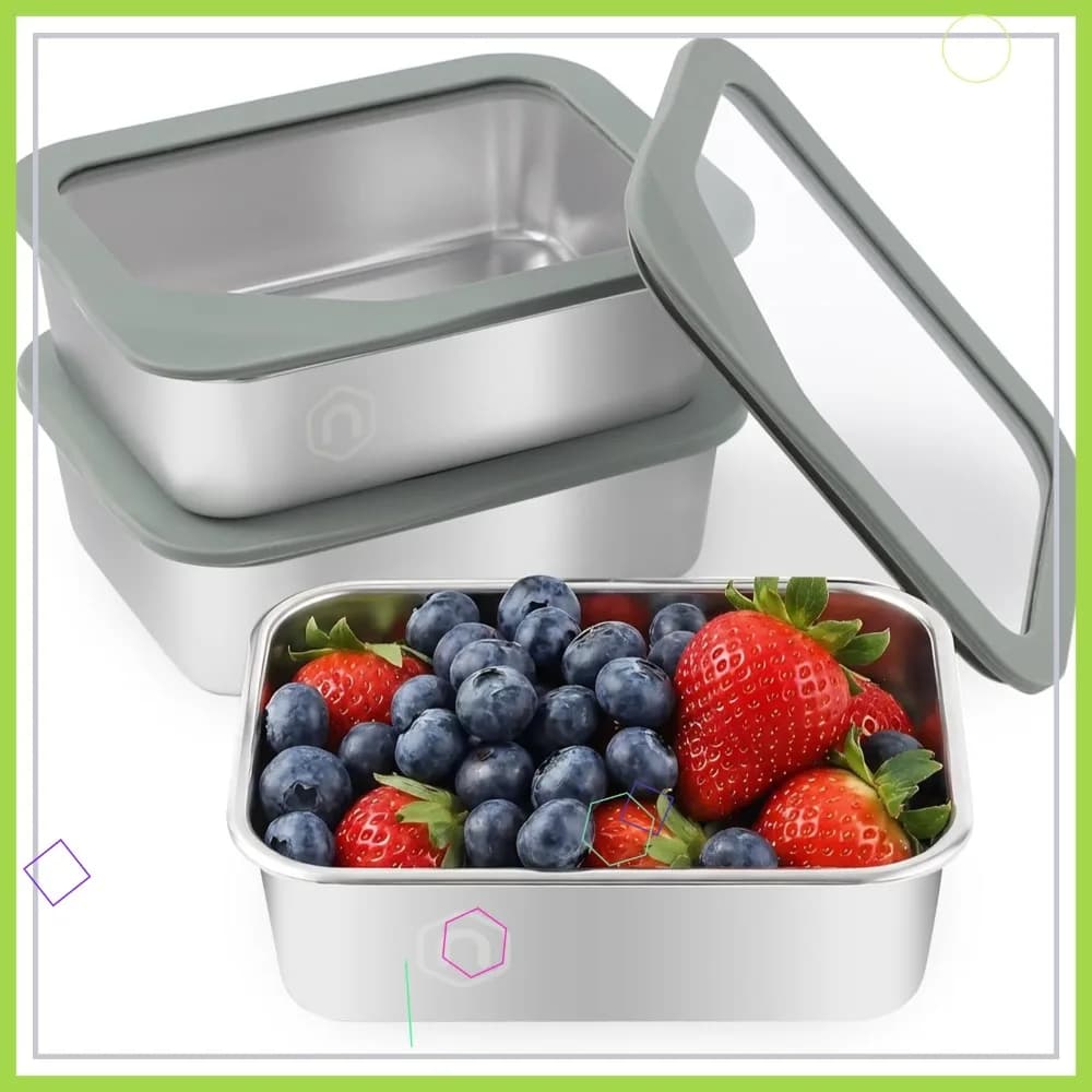 Set of 3 40oz Glass Containers for Foods with Airtight Covers, Stainless Steel Lunch Box for Oven, Freezer and Dishwasher
