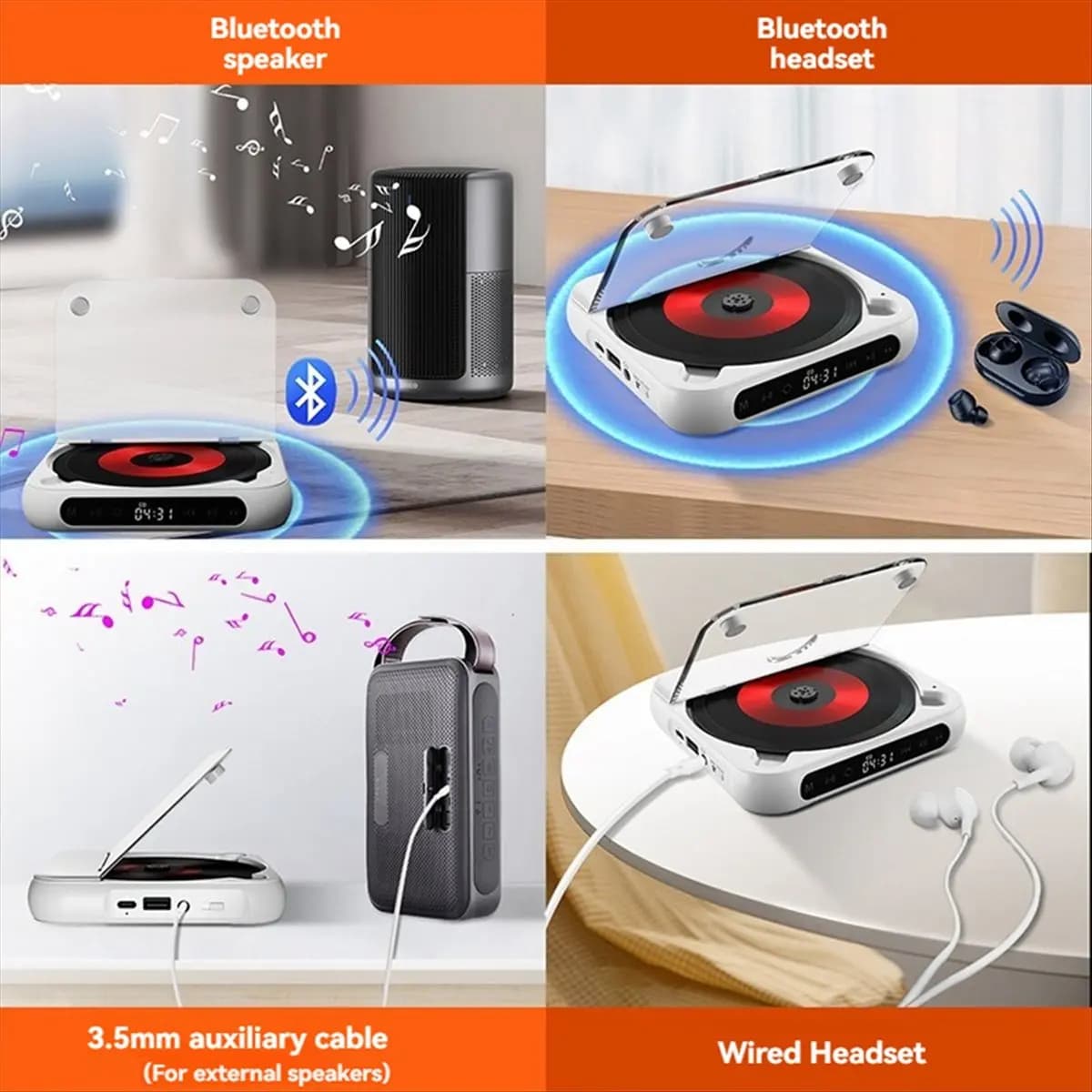 DT77 Bluetooth CD Player Portable BT Speaker LED Screen Stereo Player HIFI Sound Quali Built in Rechargeable Battery