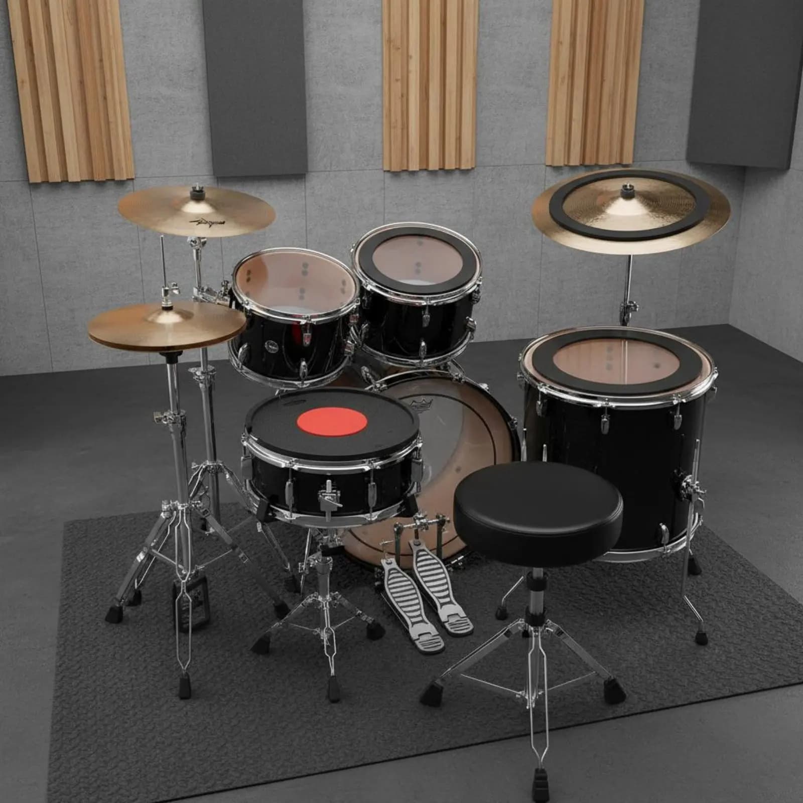 Set di Pad Mute per Batteria in Gomma per la Riduzione del Rumore, Accessorio per Strumenti Musicali, con Centro Rimovibile per Pratica Domestica
