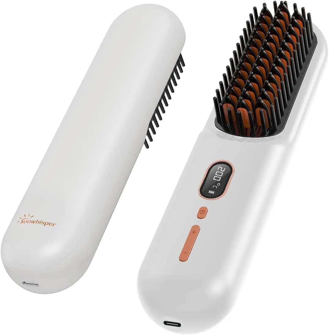 Spazzola stirante portatile per capelli, 200 milioni di anioni, display LCD, 2 clip - Bianco