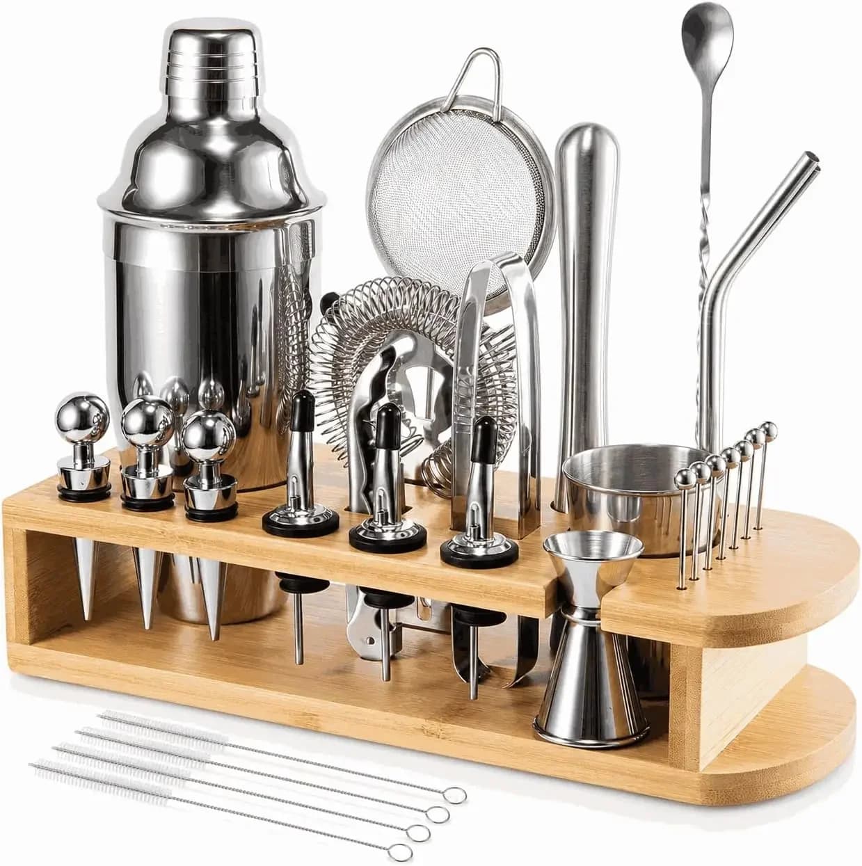 26-Piece Cocktail Shaker Set with Bamboo Stand, Stainless Steel Bar Tools for Home Bartending, Ideal Gift for Men