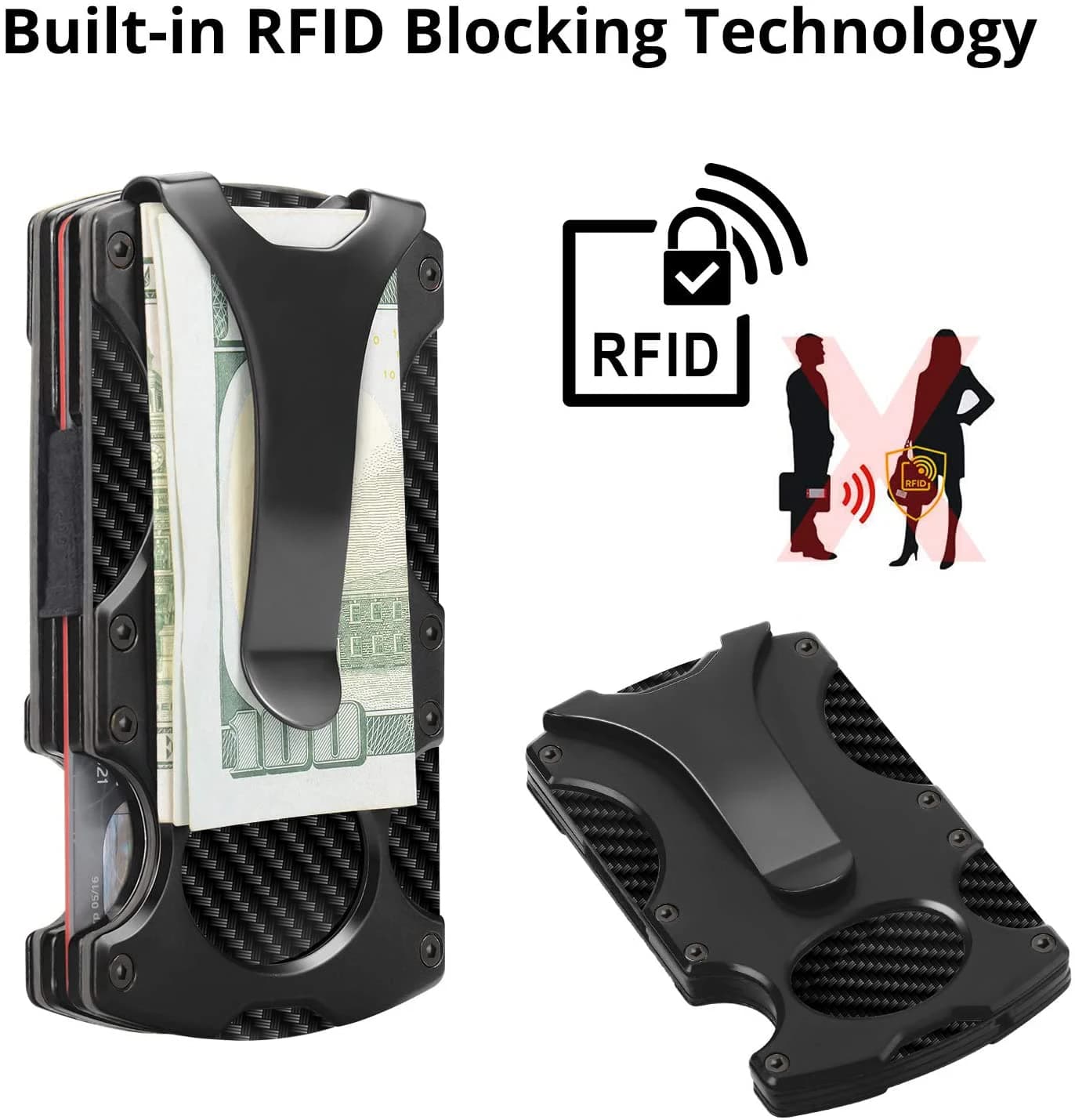 Nuovo Portacarte da Uomo Sottile in Alluminio, Mini Portafoglio con Protezione RFID Antifurto, Fermasoldi in Metallo