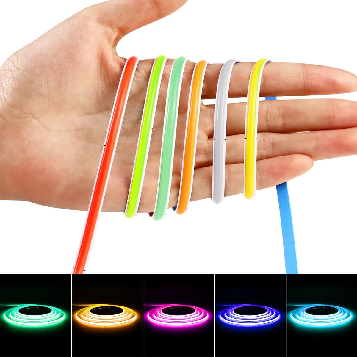 Strisce LED COB colorate ultra sottili da 5 mm DC 12V per l'armadio della stanza di casa Decorazioni per auto fai da te 1M 2M 3M 4M 5M Nastro LED al neon ad alta densità