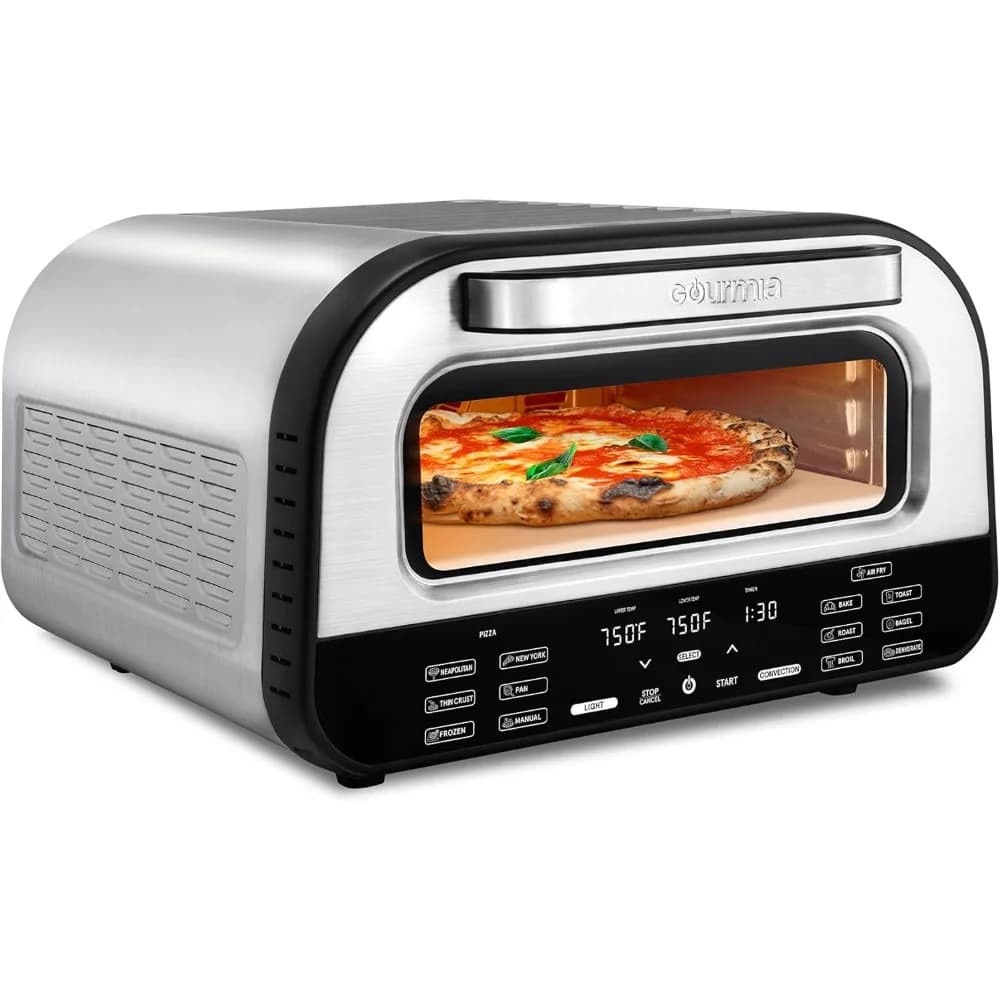 Forno Elettrico per Pizza da Interno, Friggitrice ad Aria, Tostapane 1800W, Multicooker da Banco con Pietra Refrattaria, Controllo Digitale, 6 Preimpostazioni