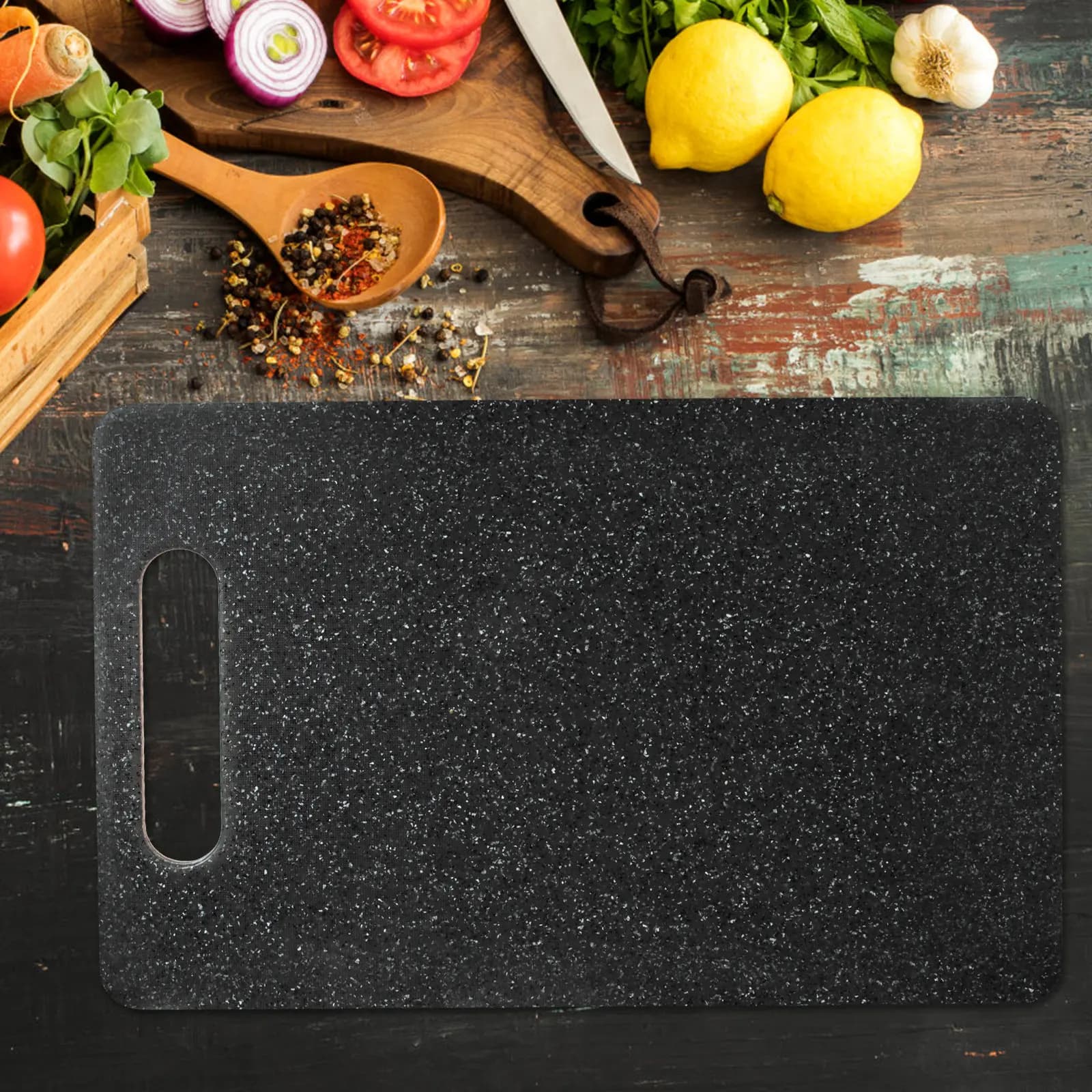 Tagliere in Marmo Nero Resistente all'Usura, Pratico per Casa, Ristorante, Hotel, Macelleria, Facile da Pulire