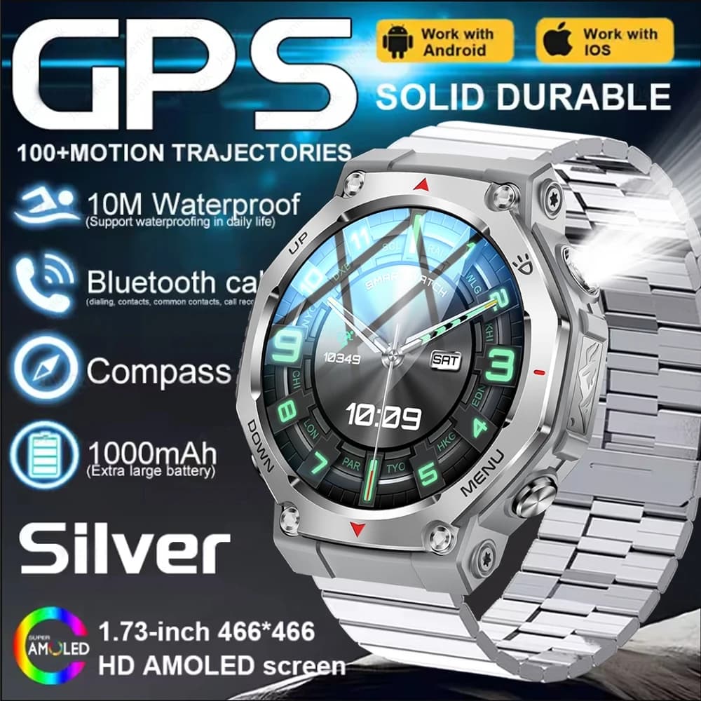 T-REX 3 Chiamata Bluetooth Astuto Della Vigilanza Degli Uomini GPS Orologio Militare Esterno 10ATM Luci A LED Impermeabile Monitoraggio Della Salute Smartwatch